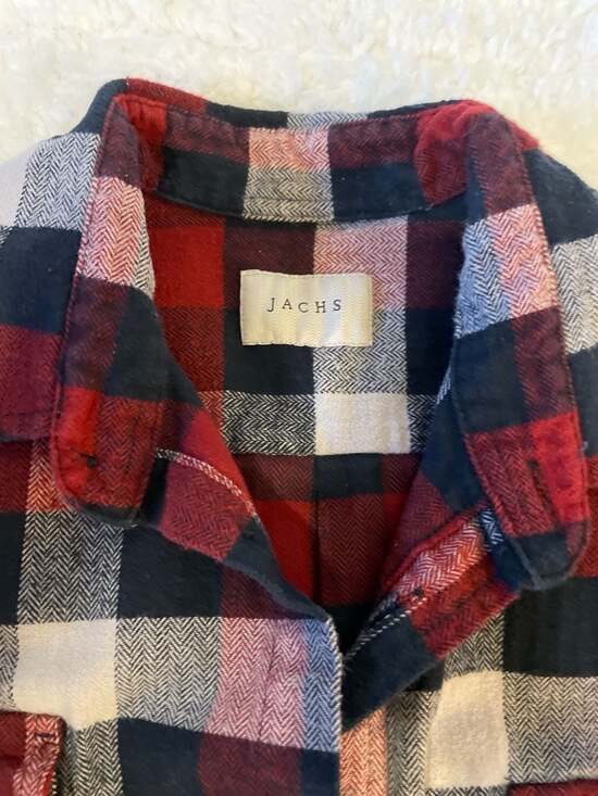 JACHS Mens Red Black White Plaid Flannel Button Up Shirt Size Large - Picture 2 of 7